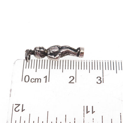 835 Silver Antique Art Deco Manneken Pis Oxidized 3D Charm Pendant