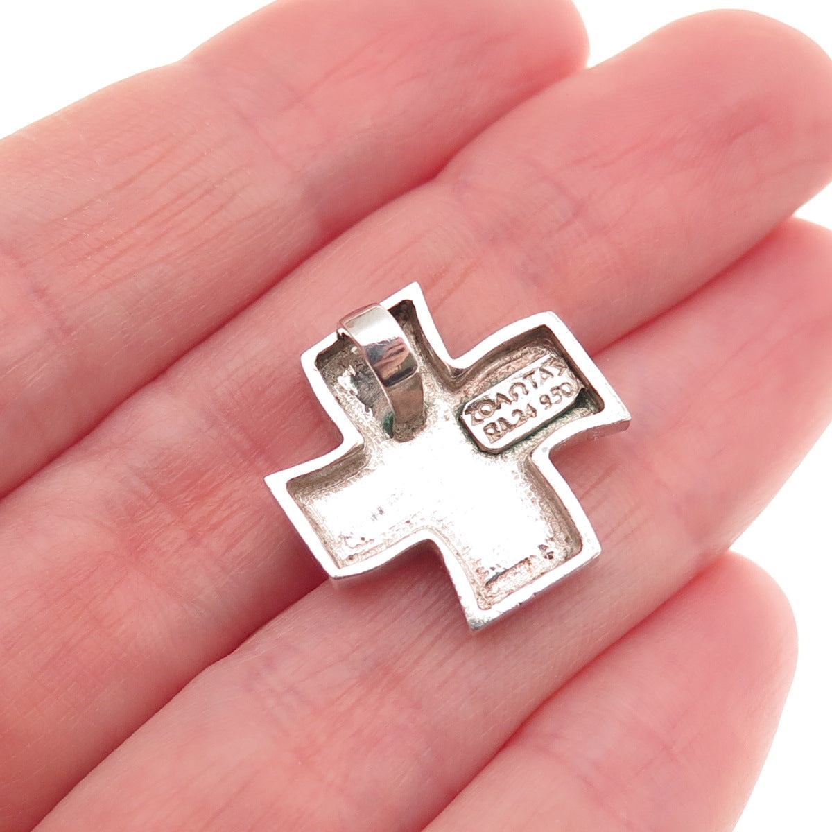 Zolotas 950 Silver Vintage Greece Wavy Cross Oxidized Slide Charm Pendant