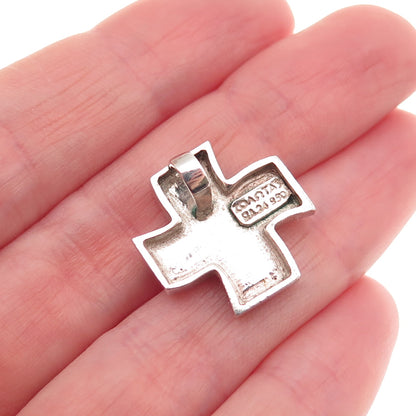 Zolotas 950 Silver Vintage Greece Wavy Cross Oxidized Slide Charm Pendant