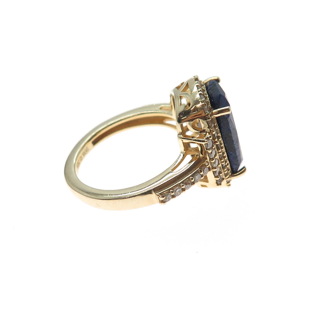 DSMK 925 Sterling Silver Gold Plated Real Diamond & Sapphire Ring Size 7.25