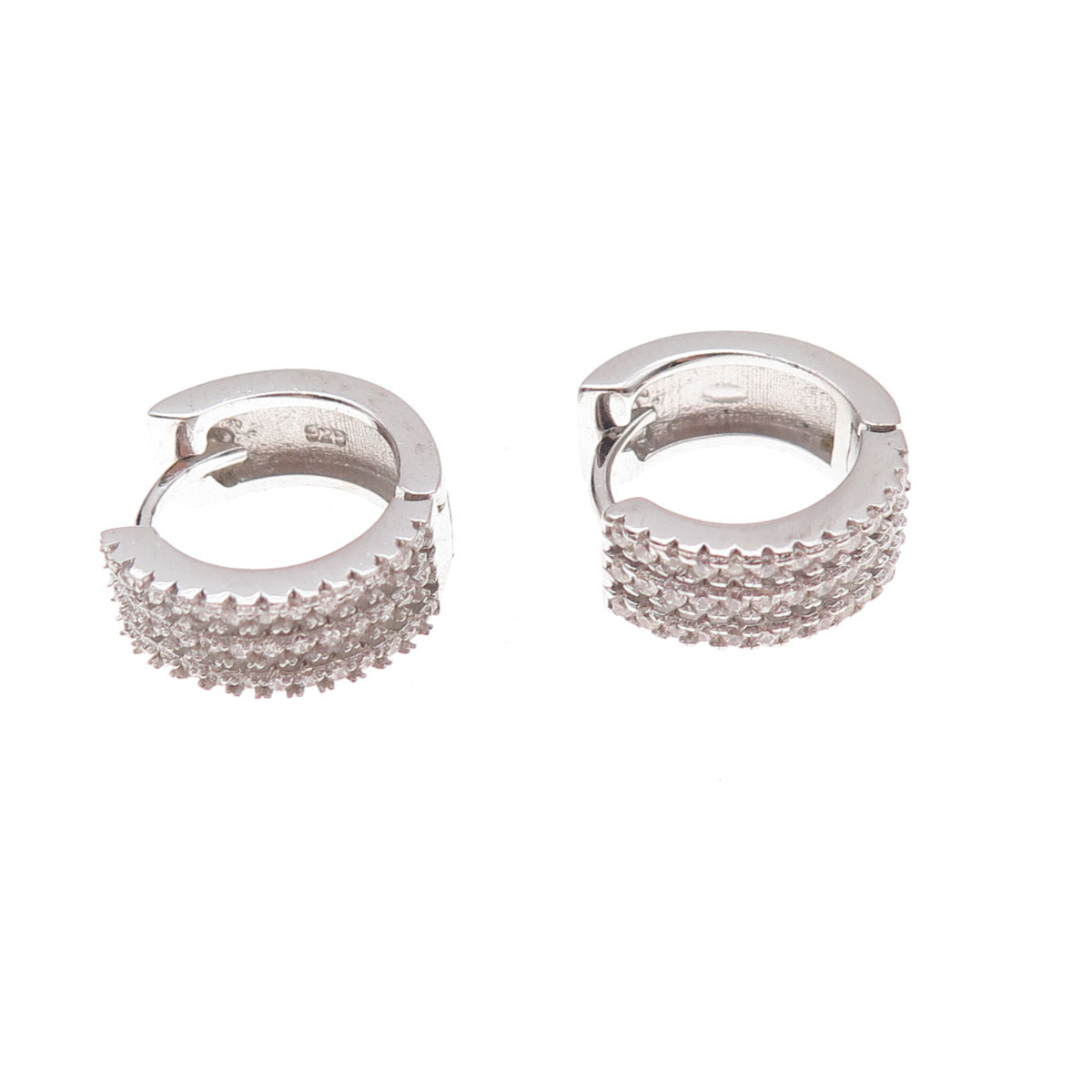 925 Sterling Silver Round-Cut C Z 3-Row Hoop Earrings