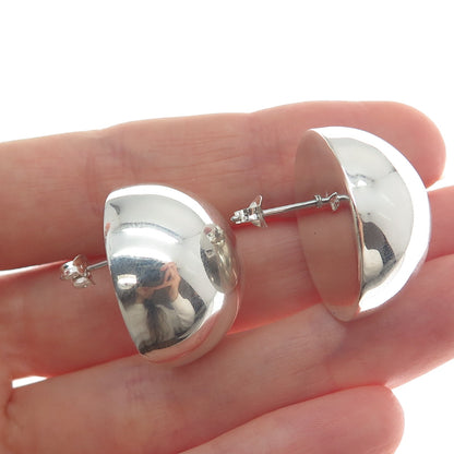 925 Sterling Silver Vintage Half Ball Modernist Earrings