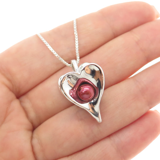 HAGIT GORALI Sterling Silver Vintage Israel Tahitian Pearl Heart Necklace 16"