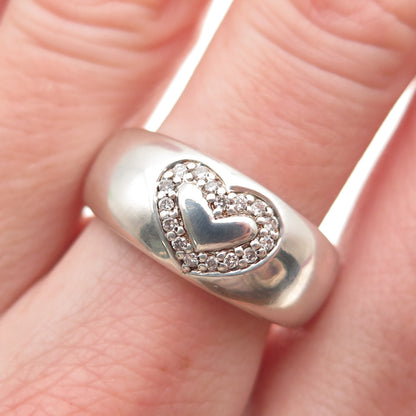 925 Sterling Silver Real Round-Cut Diamond Heart Ring Size 9