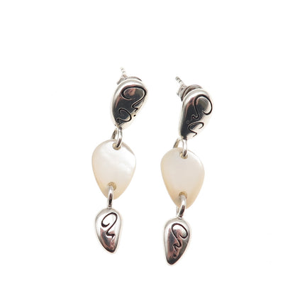Guess 925 Sterling Silver Vintage Real MOP Dangle Earrings