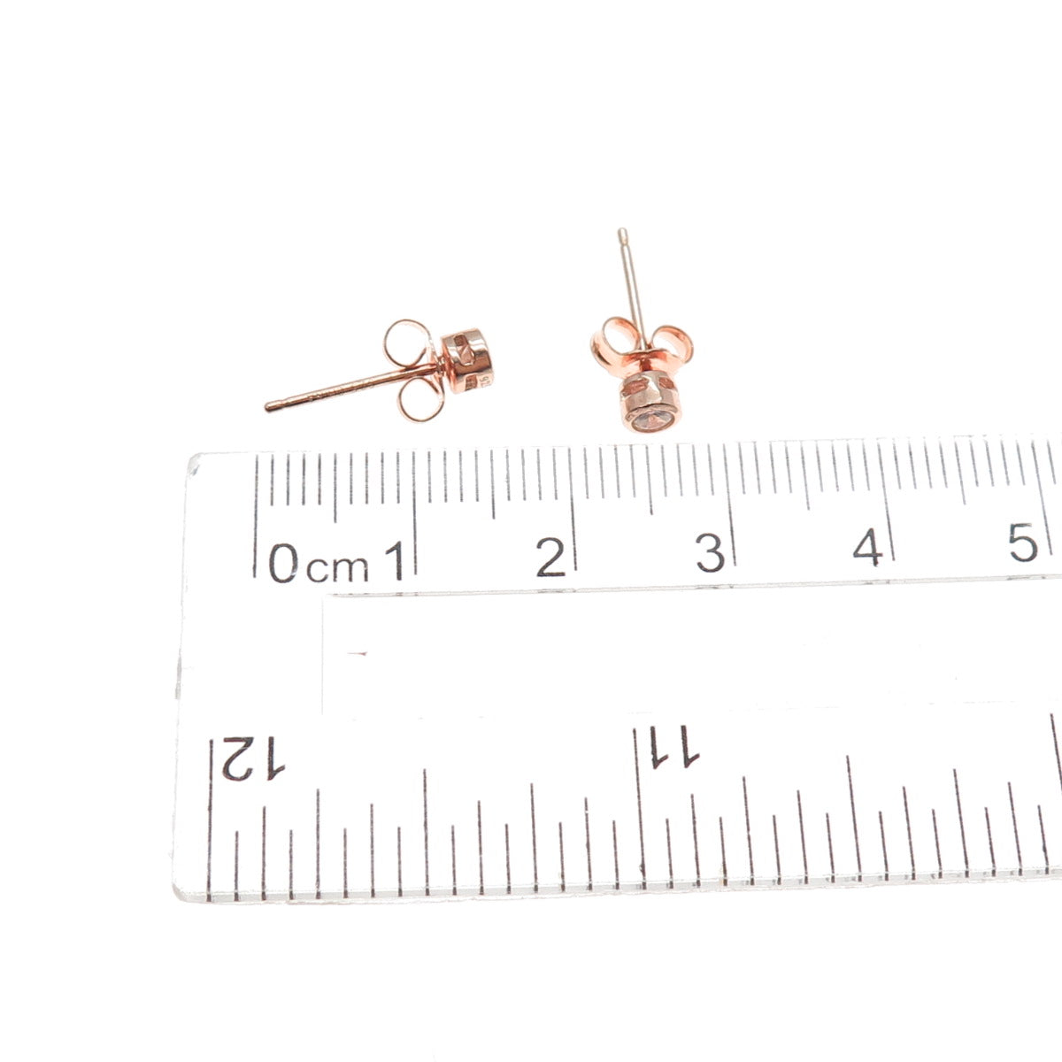925 Sterling Silver Rose Gold Plated Round-Cut C Z Stud Earrings