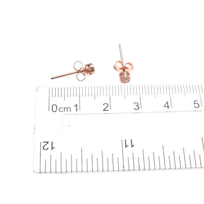 925 Sterling Silver Rose Gold Plated Round-Cut C Z Stud Earrings