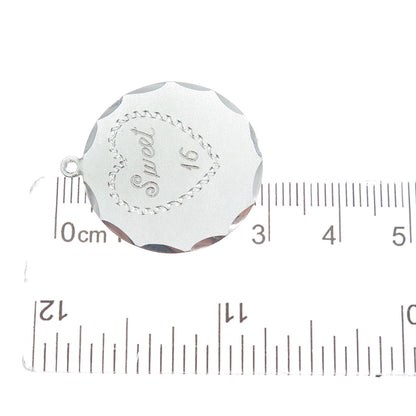 925 Sterling Silver Vintage Engraved Sweet 16 Round Tag Charm Pendant