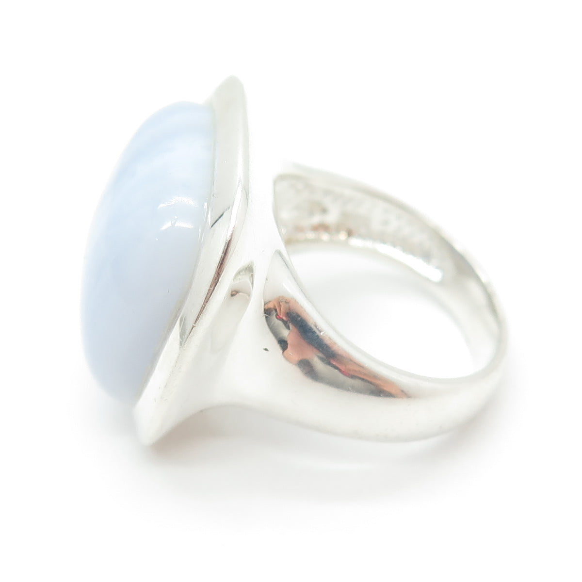 925 Sterling Silver Vintage Real Blue Lace Agate Ring Size 10.25