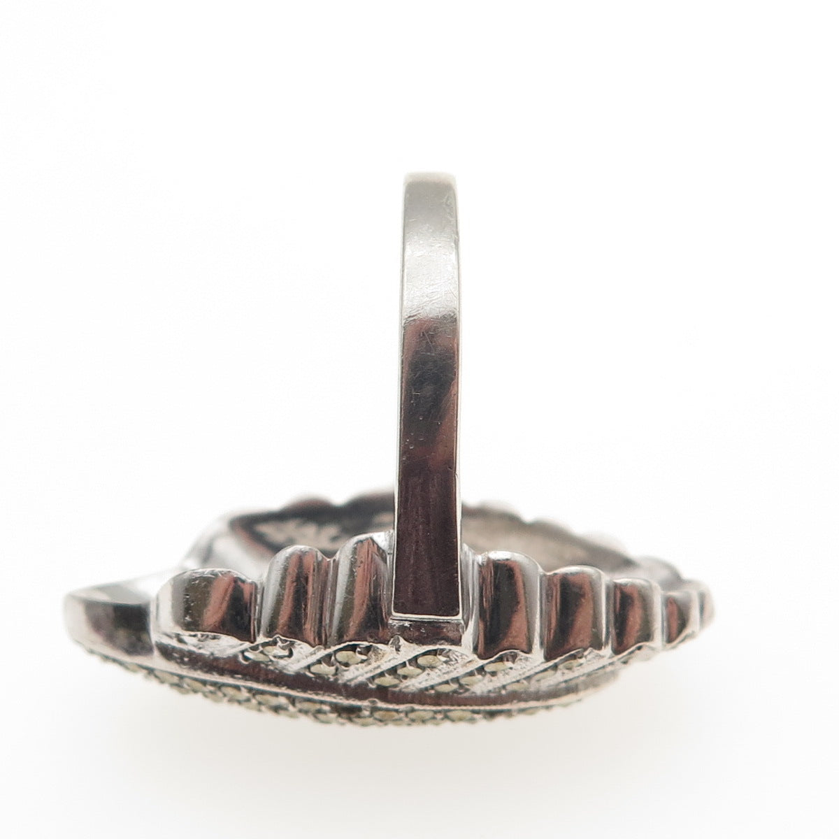 925 Sterling Antique Art Deco Real Marcasite Ring Size 7.25 (missing 3 stones)