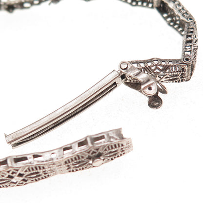 Esemco Sterling Silver Antique Real Diamond Bracelet 6.75" (broken link & lock)