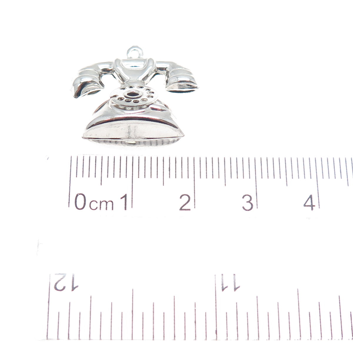 925 Sterling Silver Vintage Rotary Dial Retro Phone 3D Hollow Charm Pendant