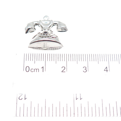 925 Sterling Silver Vintage Rotary Dial Retro Phone 3D Hollow Charm Pendant