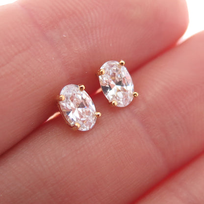 925 Sterling Silver Gold Plated Oval-Cut C Z Stud Earrings