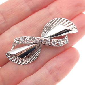 Carl Art 925 Sterling Silver Antique Art Deco Rhinestone Floral Pin Brooch