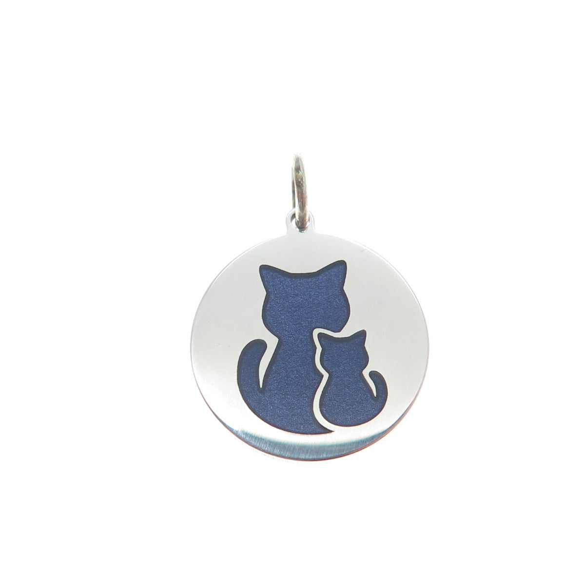 925 Sterling Silver Purple Enamel Cat Mom & Child Minimalist Charm Pendant