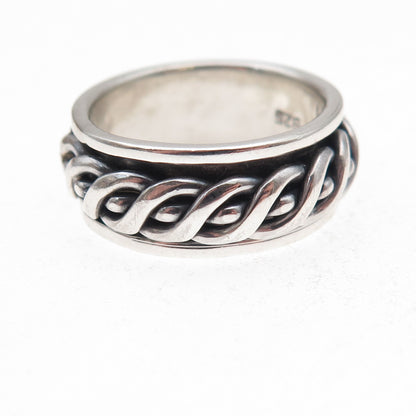 925 Sterling Silver Vintage Woven Oxidized Rotating Band Ring Size 8