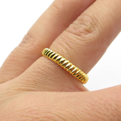 925 Sterling Silver Gold Plated Ribbed Link Stackable Band Ring Size 6.25