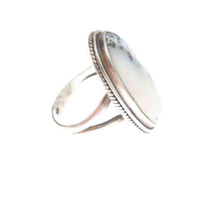925 Sterling Silver Vintage Real Dendritic Agate Gemstone Ring Size 7.5