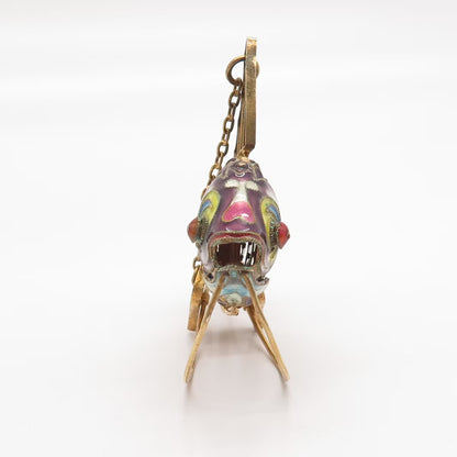 925 Sterling Silver Gold Plated Enamel Antique Chinese Koi Fish Articulated Fob