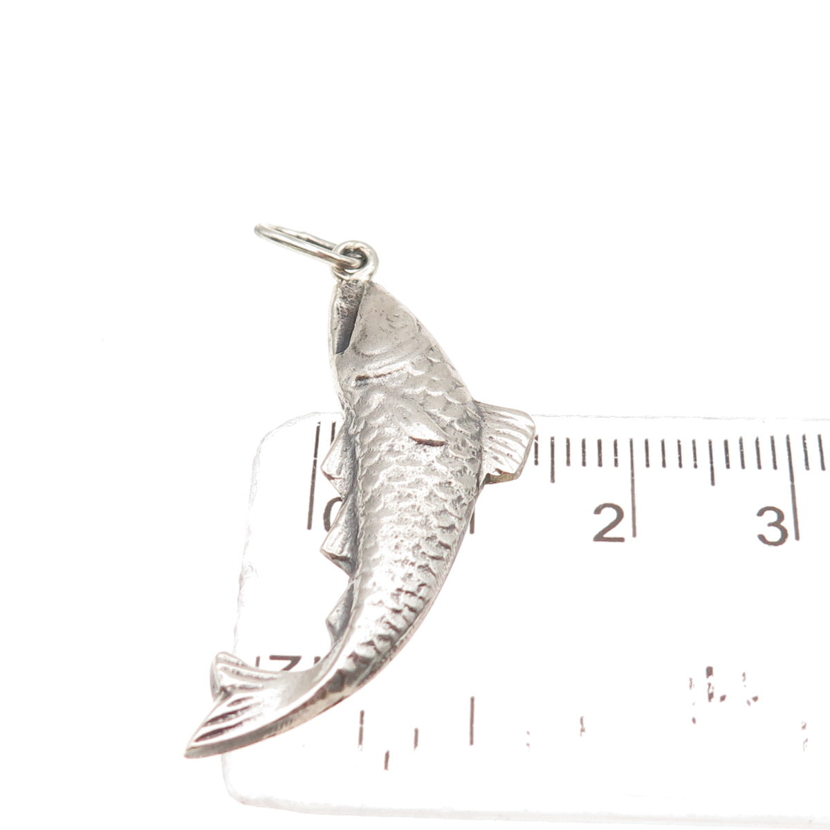 925 Sterling Silver Vintage Fish Oxidized Charm Pendant