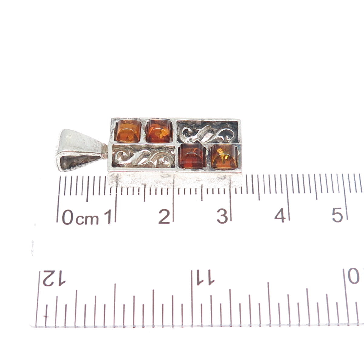 925 Sterling Silver Vintage Real Amber Charm Pendant