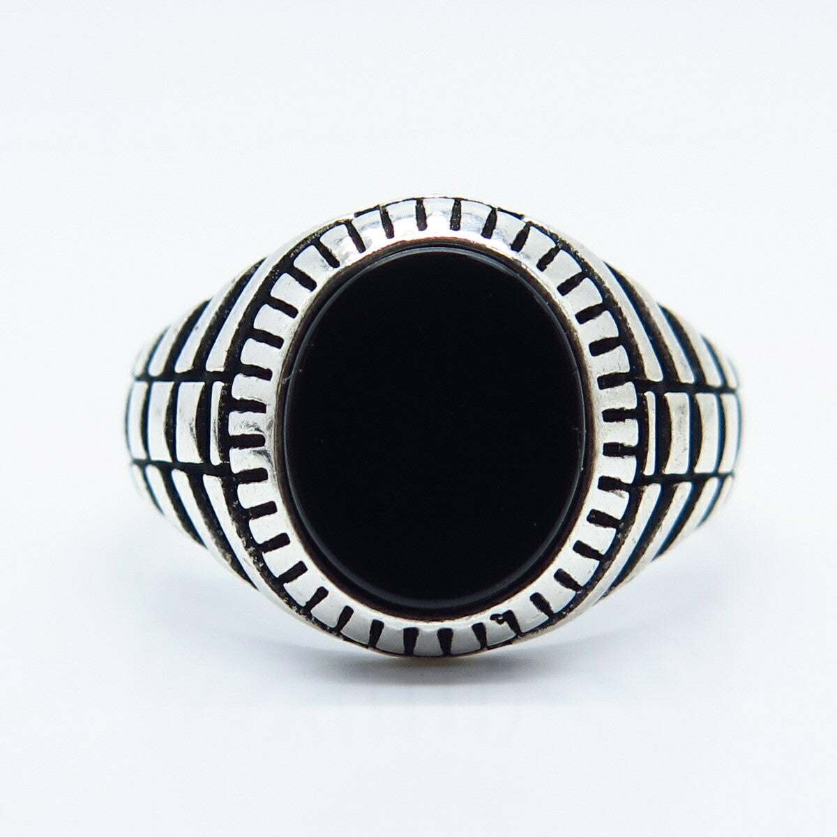 925 Sterling Silver Vintage Real Black Onyx Gemstone Ring Size 12.5