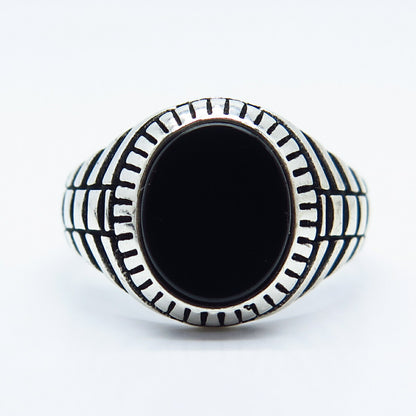 925 Sterling Silver Vintage Real Black Onyx Gemstone Ring Size 12.5
