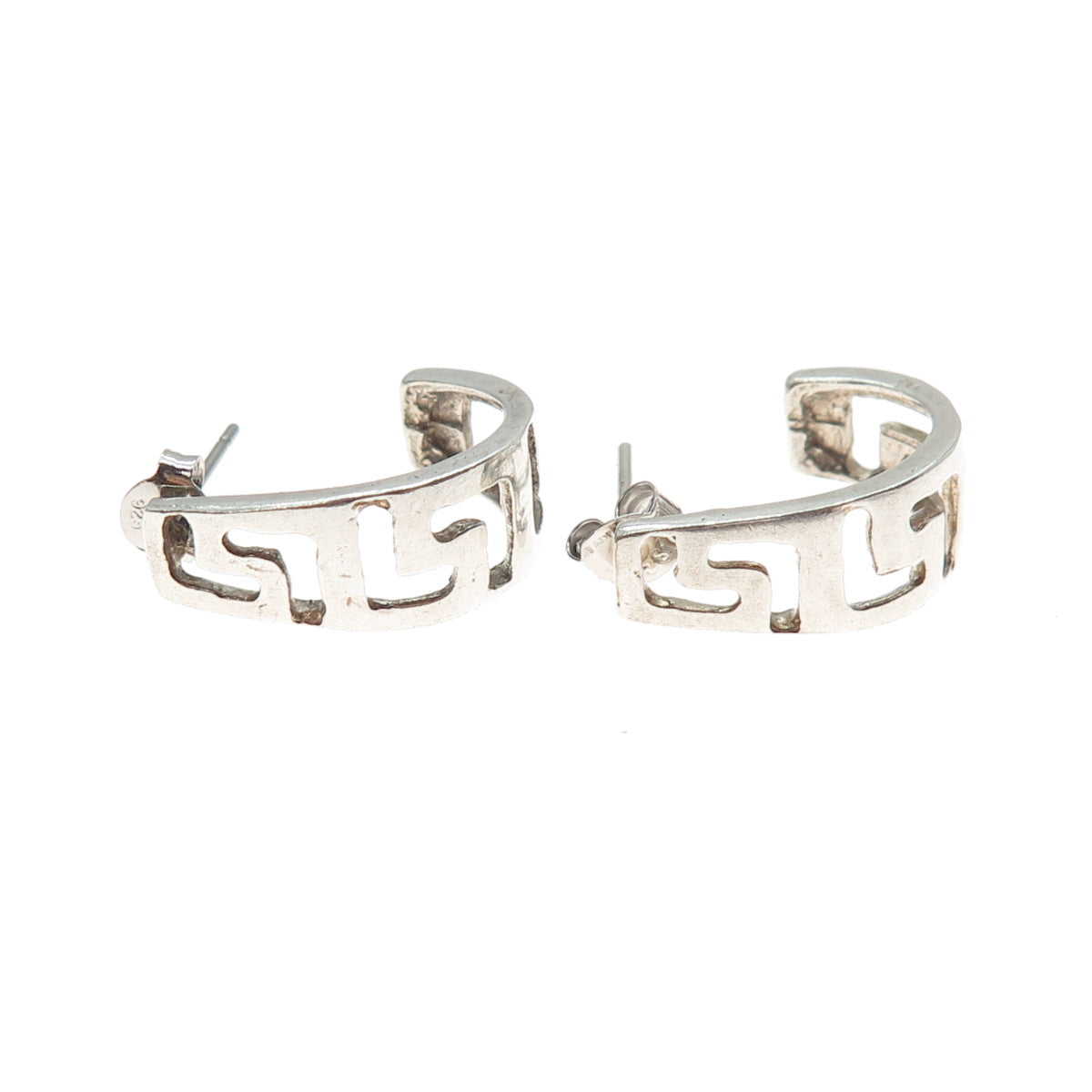 925 Sterling Silver Vintage Greek Key Hoop Earrings