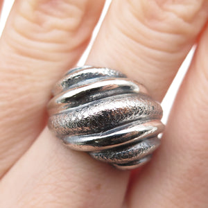 925 Sterling Silver Vintage Mexico Modernist Ribbed Dome Oxidized Ring Size 7