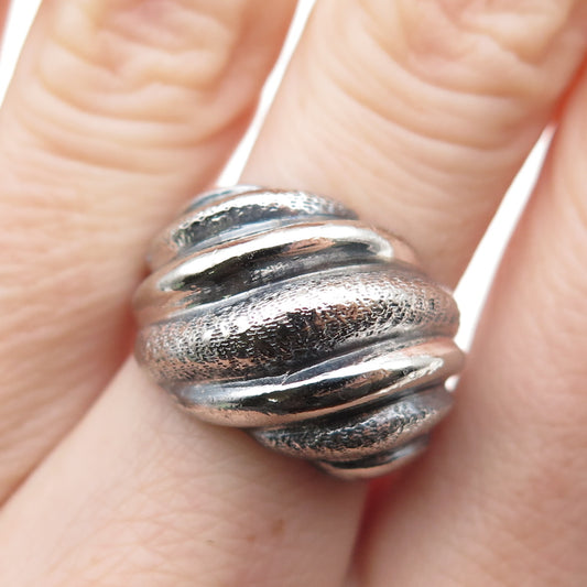 925 Sterling Silver Vintage Mexico Modernist Ribbed Dome Oxidized Ring Size 7