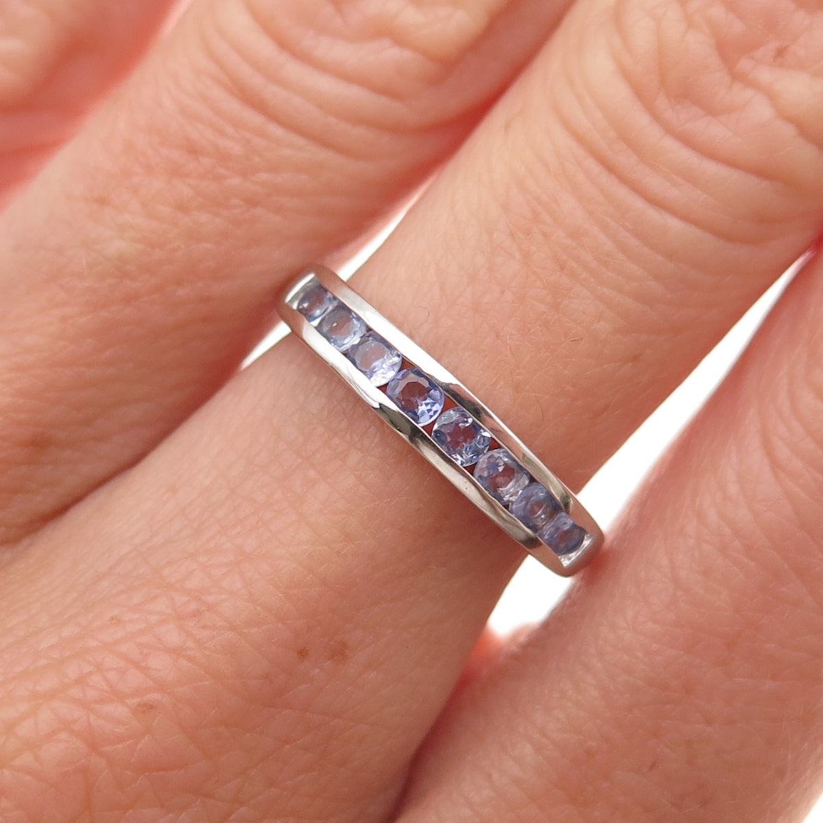 Chuck Clemency 925 Sterling Silver Real Round-Cut Tanzanite Band Ring Size 6.25