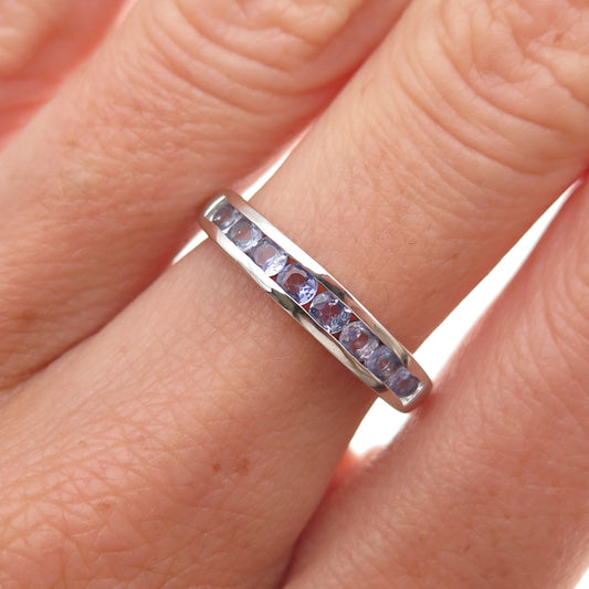 Chuck Clemency 925 Sterling Silver Real Round-Cut Tanzanite Band Ring Size 6.25