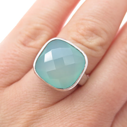 925 Sterling Silver Vintage Real Cushion-Cut Chalcedony Ring Size 6.5