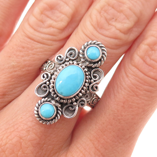 925 Sterling Silver Vintage Real Sleeping Beauty Turquoise Ring Size 8.5