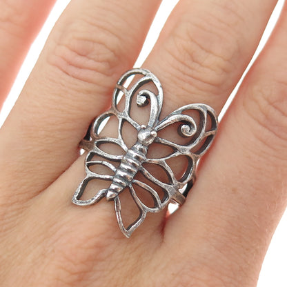 925 Sterling Silver Vintage Butterfly Oxidized Ring Size 9.25