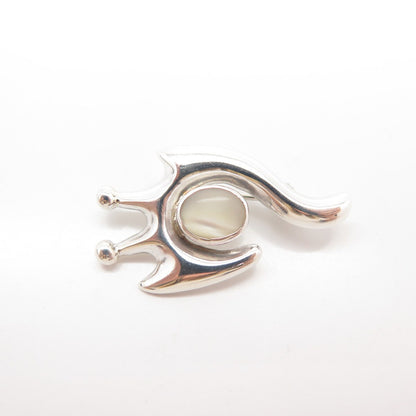 925 Sterling Silver Vintage Mexico Real Mother-of-Pearl Abstract Snail Brooch