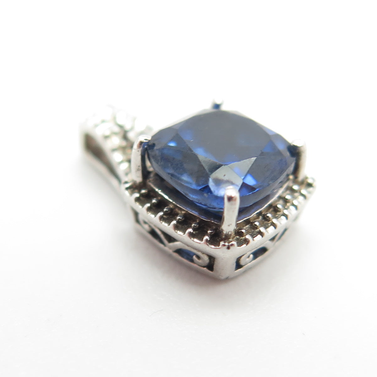 JANE SEYMOUR 925 Sterling Silver Real Diamond Accent & Lab-Sapphire Pendant