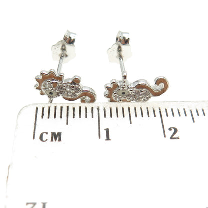 925 Sterling Silver Enamel Round-Cut C Z Seahorse Stud Earrings