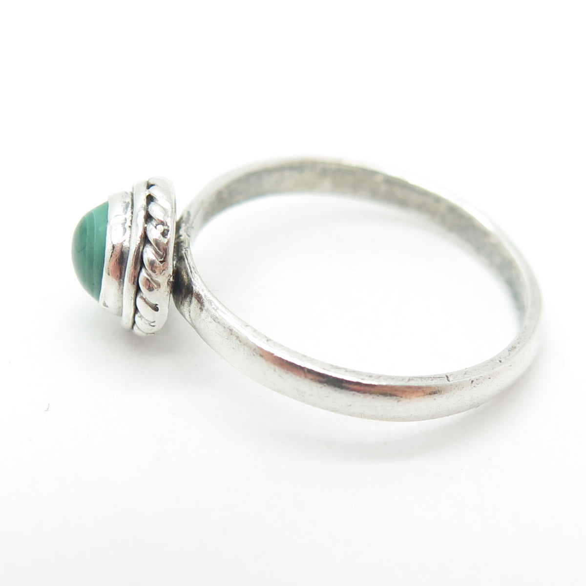 925 Sterling Silver Vintage Real Cabochon Malachite Ring Size 5.75