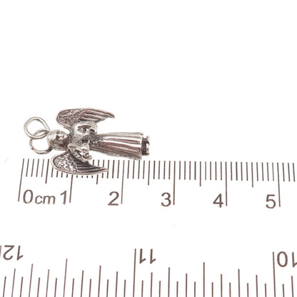 925 Sterling Silver Vintage Angel Oxidized 3D Charm Pendant