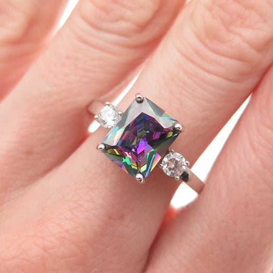 925 Sterling Silver Real Mystic Quartz & C Z Ring Size 10