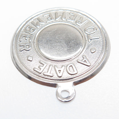 ELCO 925 Sterling Silver Vintage "A Date To Remember" Minimalist Charm Pendant