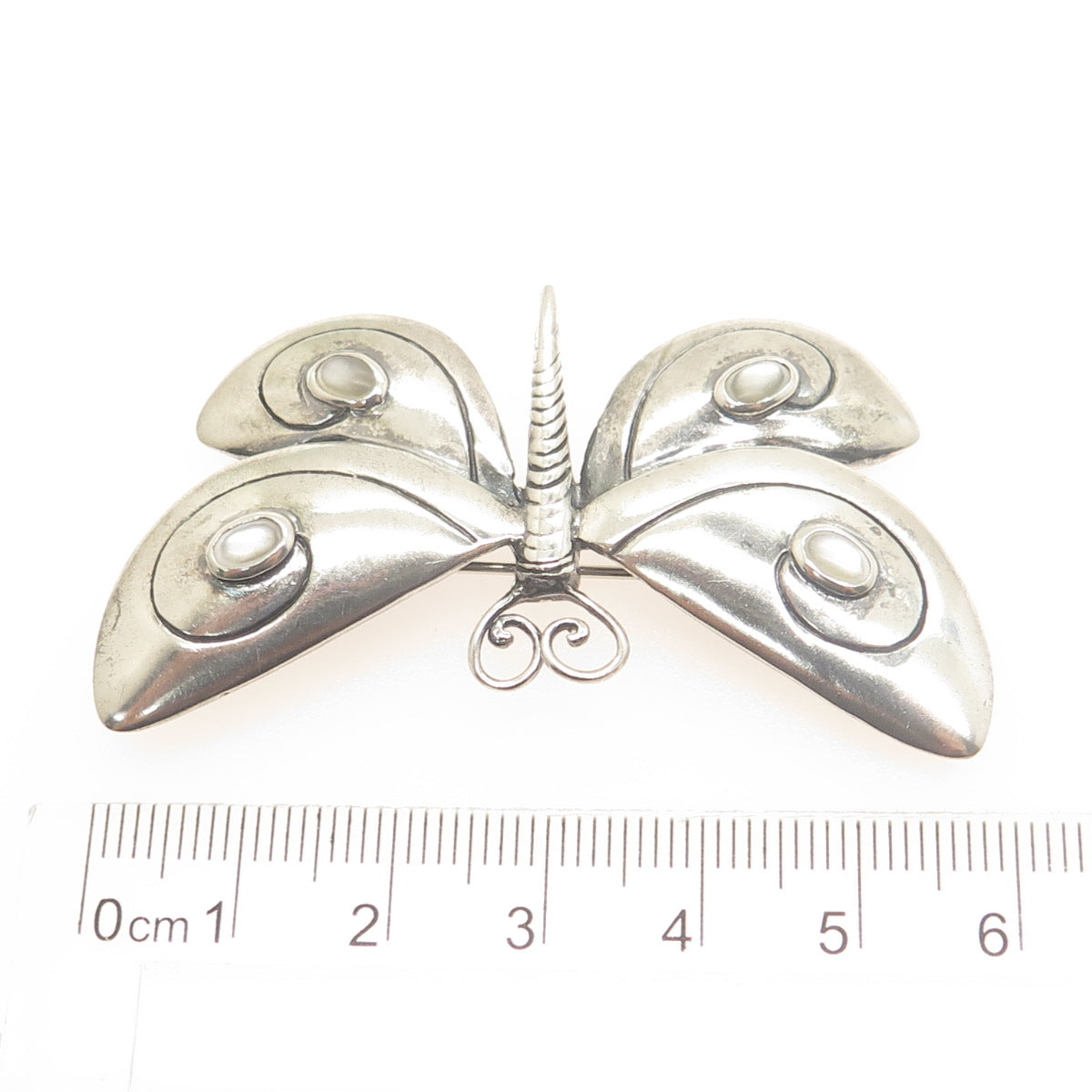 NATURE 925 Sterling Silver Vintage Real Mother-of-Pearl Butterfly Pin Brooch