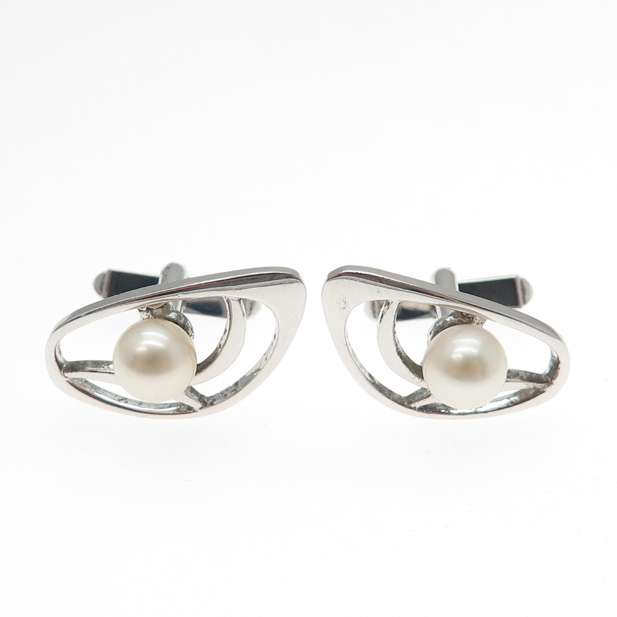 MIKIMOTO 925 Sterling Silver Antique Japan Real Akoya Pearl Cufflinks