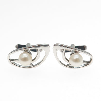 MIKIMOTO 925 Sterling Silver Antique Japan Real Akoya Pearl Cufflinks