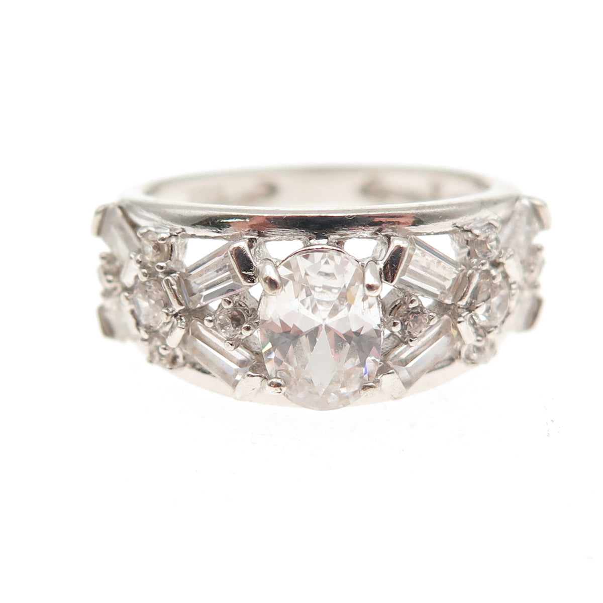 925 Sterling Silver Multi-Cut C Z Cluster Ring Size 6