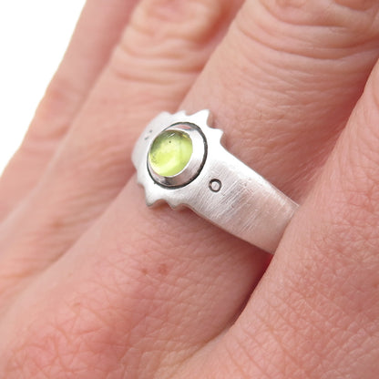Lisa Jenks 925 Sterling Silver Vintage Real Peridot Modernist Ring Size 8.25