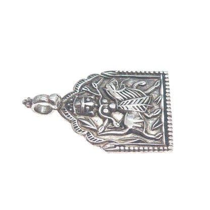 925 Sterling Silver Vintage Baba Ramdev Oxidized Charm Pendant
