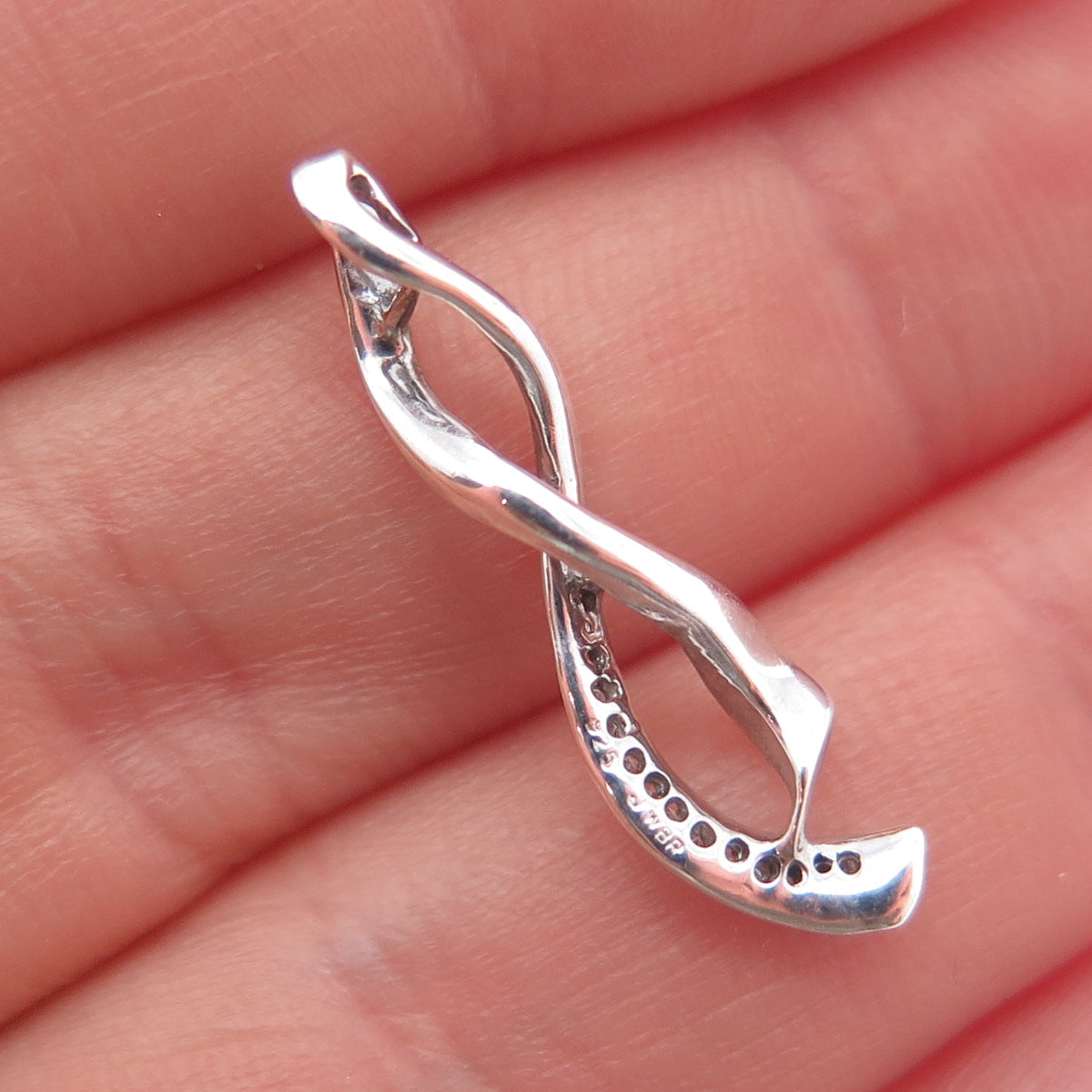 JANE SEYMOUR 925 Sterling Silver Real Diamond Twisted Ribbon Slide Charm Pendant